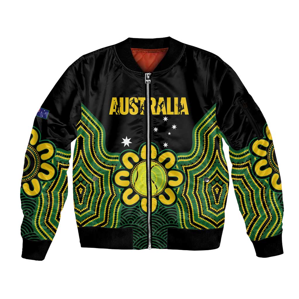 Personalised Australia Tennis Sleeve Zip Bomber Jacket Go Aussie Aboriginal Art - Aussie Hoodie