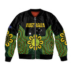 Personalised Australia Tennis Sleeve Zip Bomber Jacket Go Aussie Aboriginal Art - Aussie Hoodie