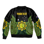 Personalised Australia Tennis Sleeve Zip Bomber Jacket Go Aussie Aboriginal Art - Aussie Hoodie