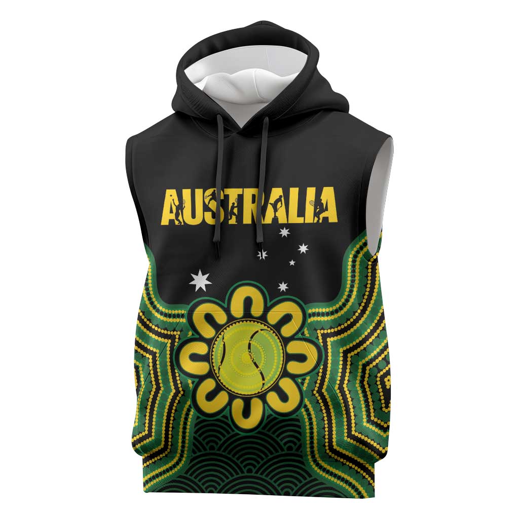 Personalised Australia Tennis Sleeveless Hoodie Go Aussie Aboriginal Art - Aussie Hoodie