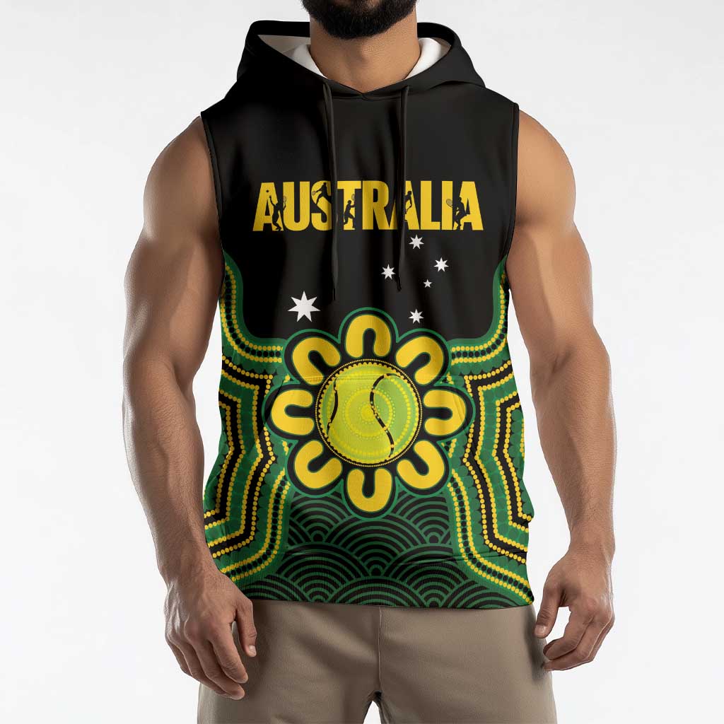 Personalised Australia Tennis Sleeveless Hoodie Go Aussie Aboriginal Art - Aussie Hoodie