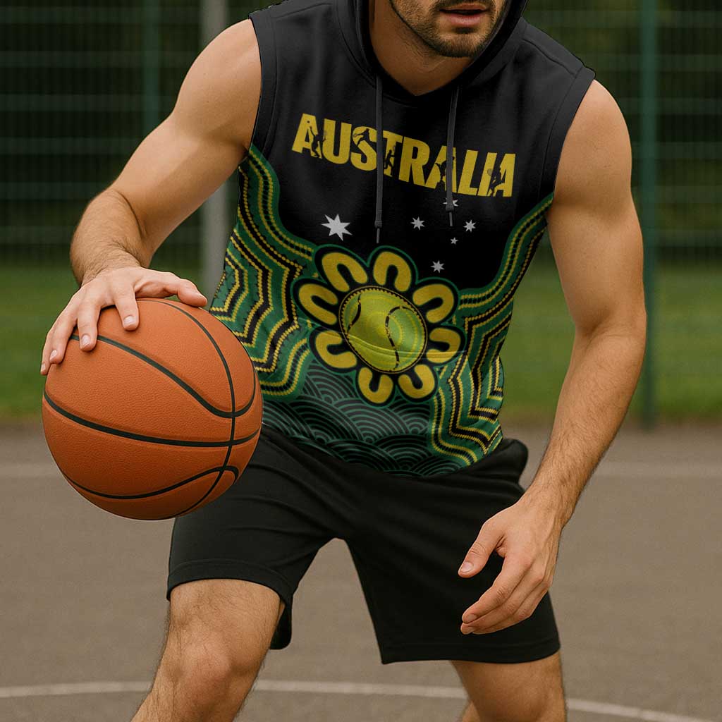 Personalised Australia Tennis Sleeveless Hoodie Go Aussie Aboriginal Art - Aussie Hoodie