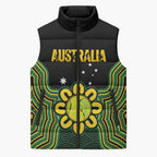 Personalised Australia Tennis Sleeveless Puffer Jacket Go Aussie Aboriginal Art - Aussie Hoodie