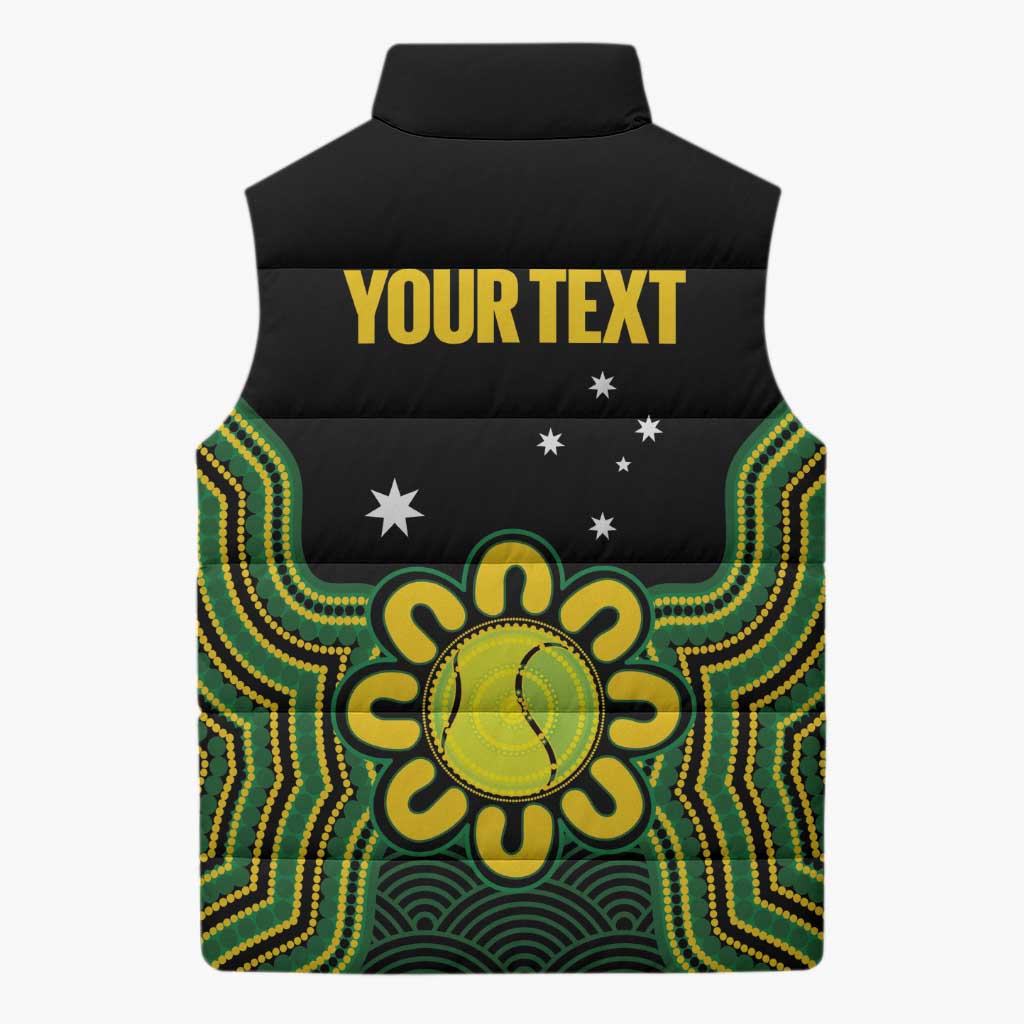 Personalised Australia Tennis Sleeveless Puffer Jacket Go Aussie Aboriginal Art - Aussie Hoodie