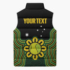 Personalised Australia Tennis Sleeveless Puffer Jacket Go Aussie Aboriginal Art - Aussie Hoodie