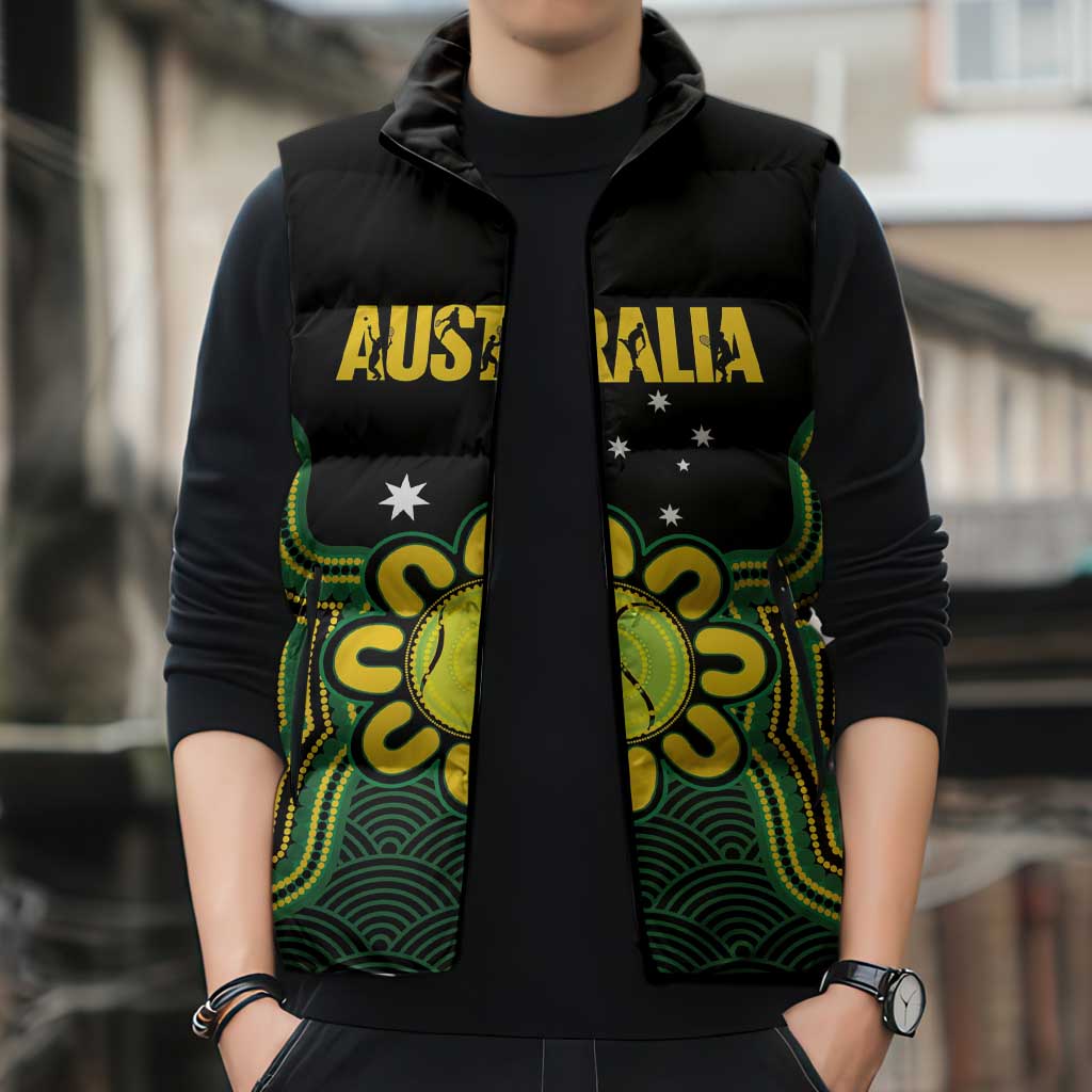 Personalised Australia Tennis Sleeveless Puffer Jacket Go Aussie Aboriginal Art - Aussie Hoodie