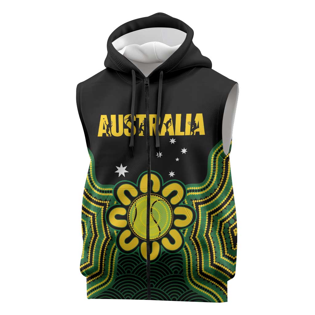 Personalised Australia Tennis Sleeveless Zip Hoodie Go Aussie Aboriginal Art LT14