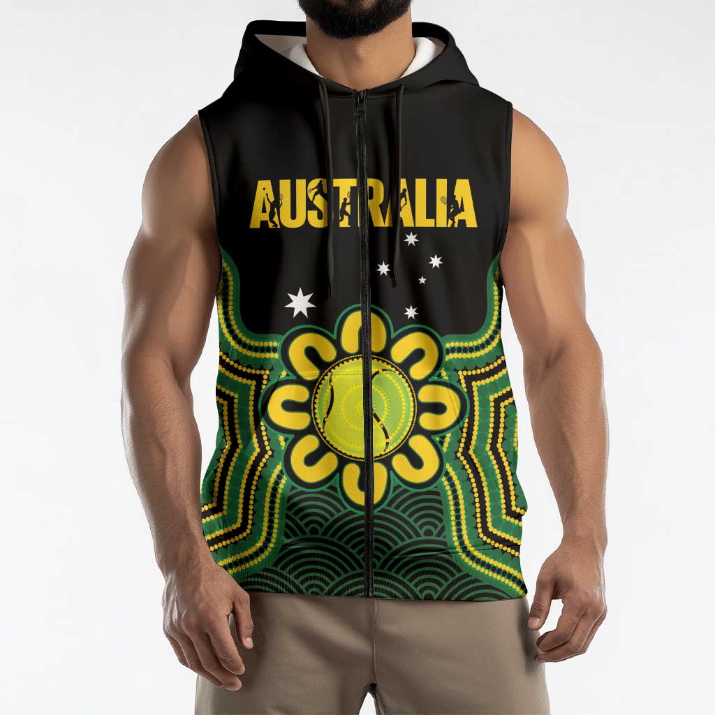 Personalised Australia Tennis Sleeveless Zip Hoodie Go Aussie Aboriginal Art LT14