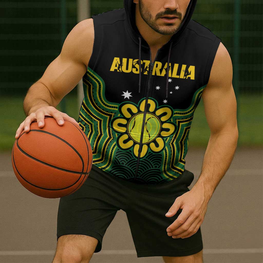 Personalised Australia Tennis Sleeveless Zip Hoodie Go Aussie Aboriginal Art LT14
