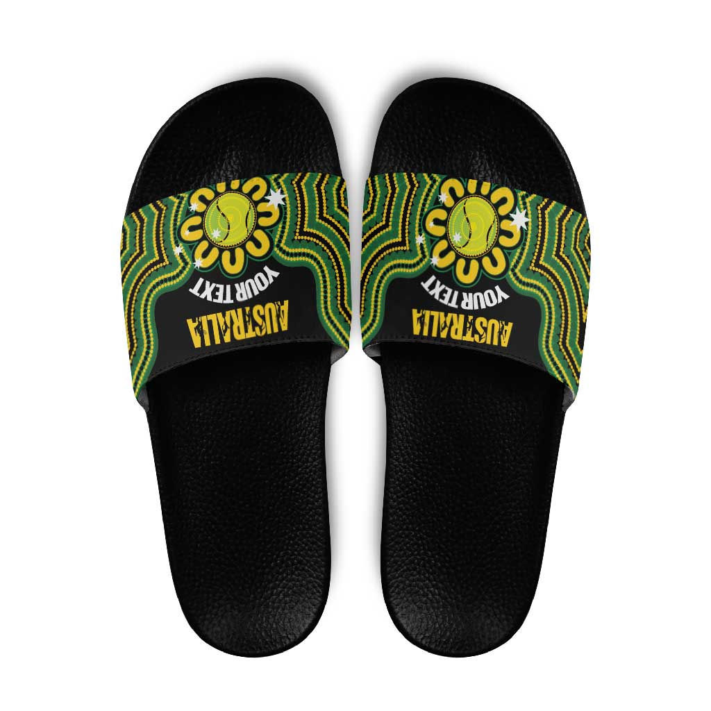 Personalised Australia Tennis Slide Sandals Go Aussie Aboriginal Art - Aussie Hoodie
