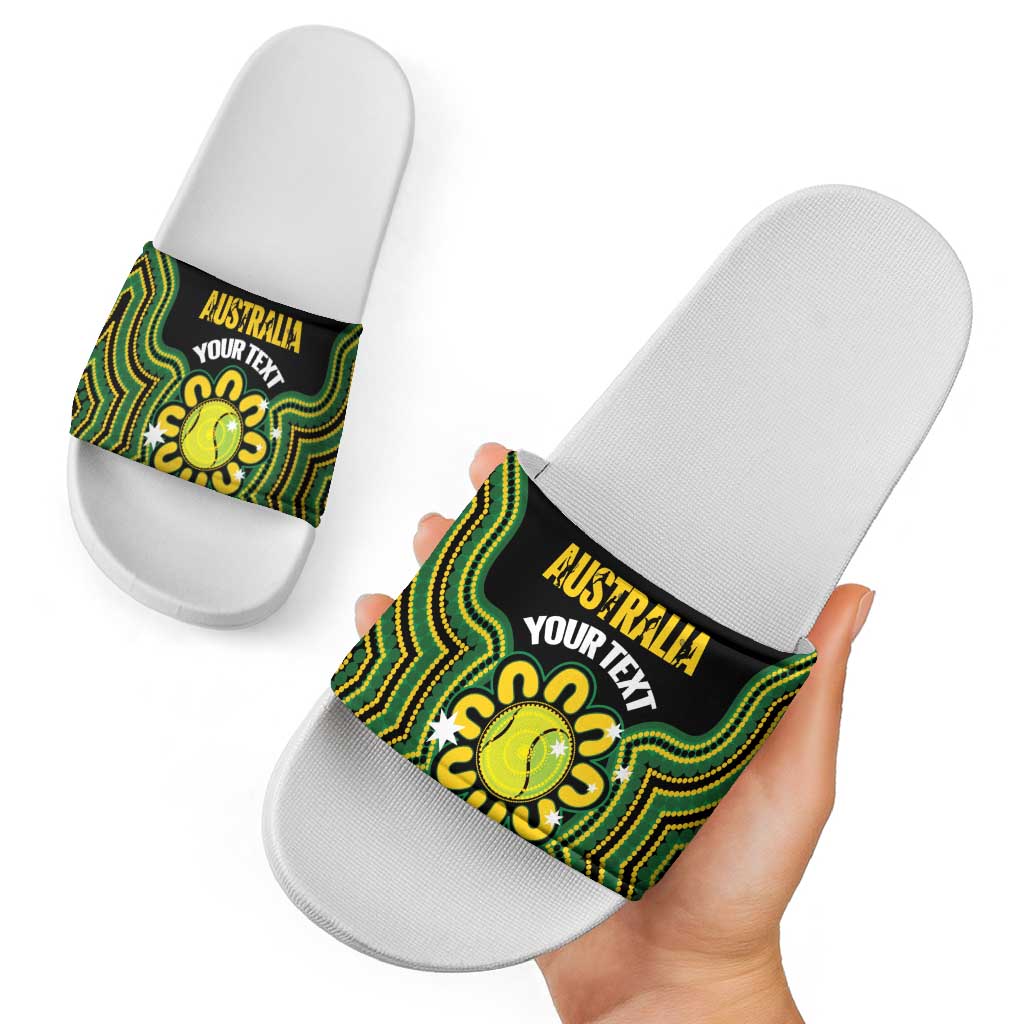 Personalised Australia Tennis Slide Sandals Go Aussie Aboriginal Art - Aussie Hoodie