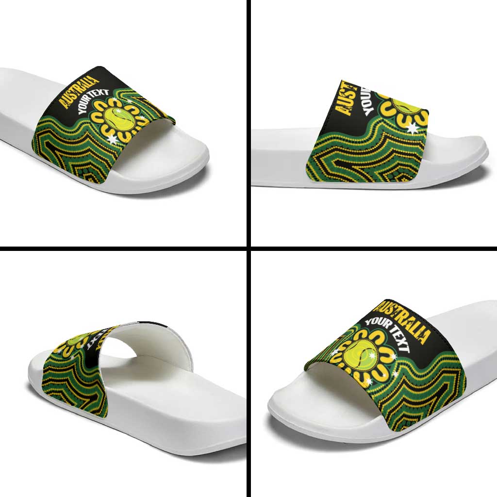 Personalised Australia Tennis Slide Sandals Go Aussie Aboriginal Art - Aussie Hoodie