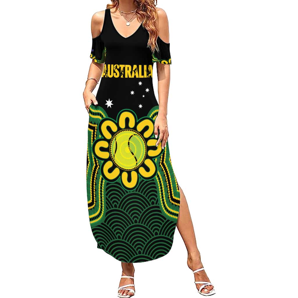 Personalised Australia Tennis Summer Maxi Dress Go Aussie Aboriginal Art - Aussie Hoodie