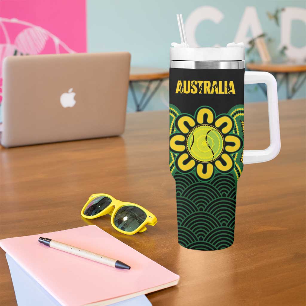 Personalised Australia Tennis Tumbler With Handle Go Aussie Aboriginal Art - Aussie Hoodie