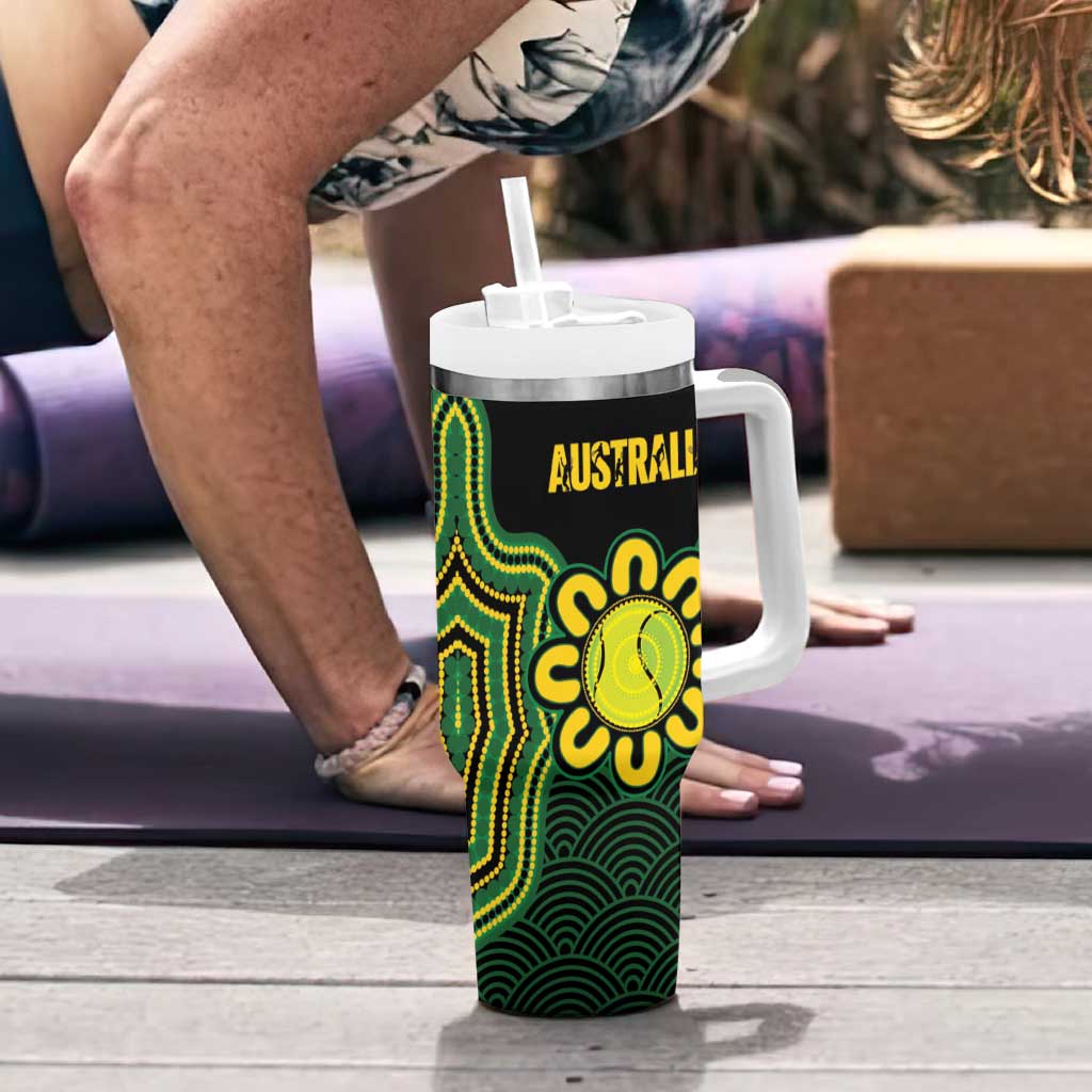 Personalised Australia Tennis Tumbler With Handle Go Aussie Aboriginal Art - Aussie Hoodie