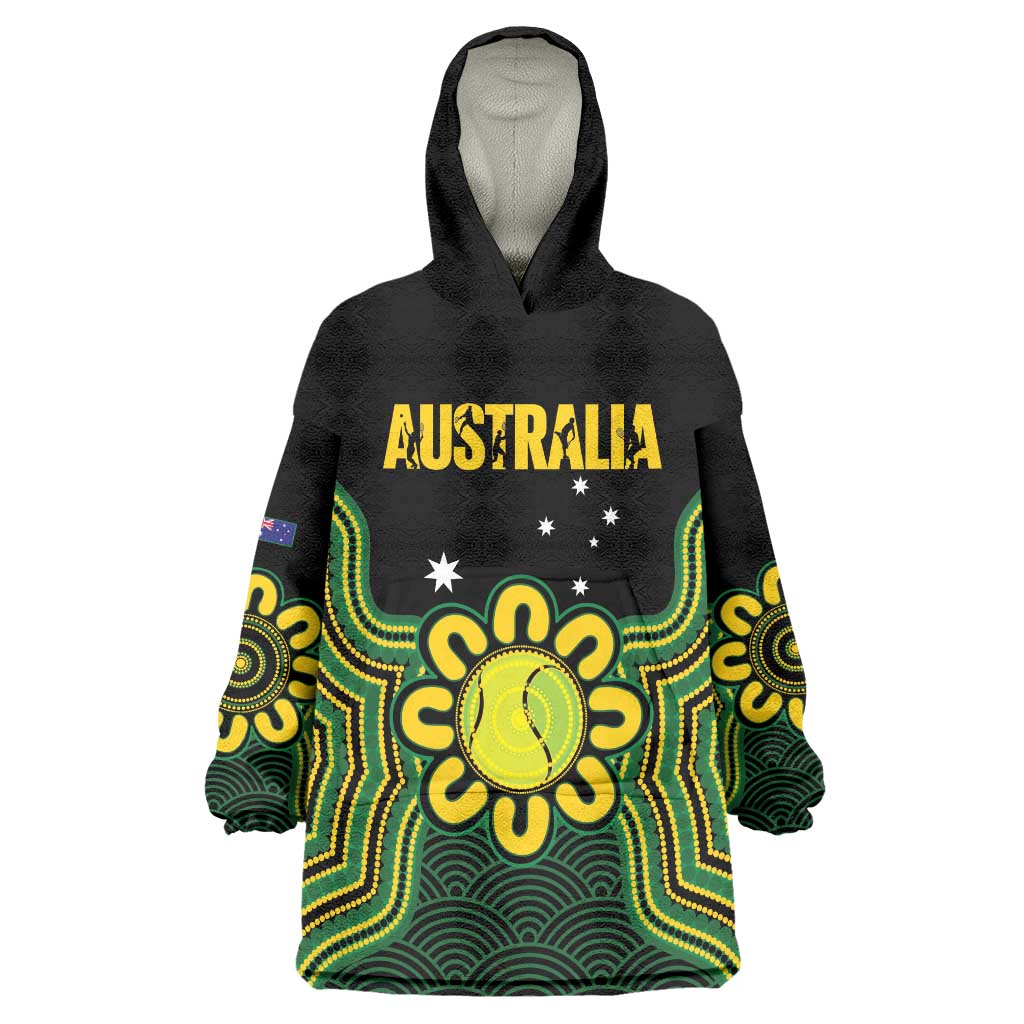 Personalised Australia Tennis Wearable Blanket Hoodie Go Aussie Aboriginal Art - Aussie Hoodie