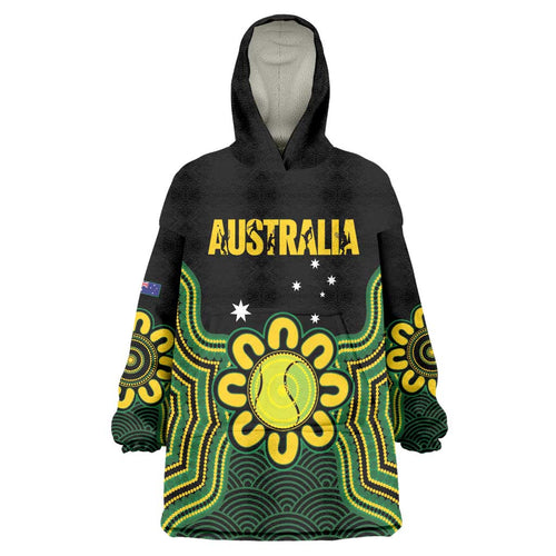 Personalised Australia Tennis Wearable Blanket Hoodie Go Aussie Aboriginal Art - Aussie Hoodie