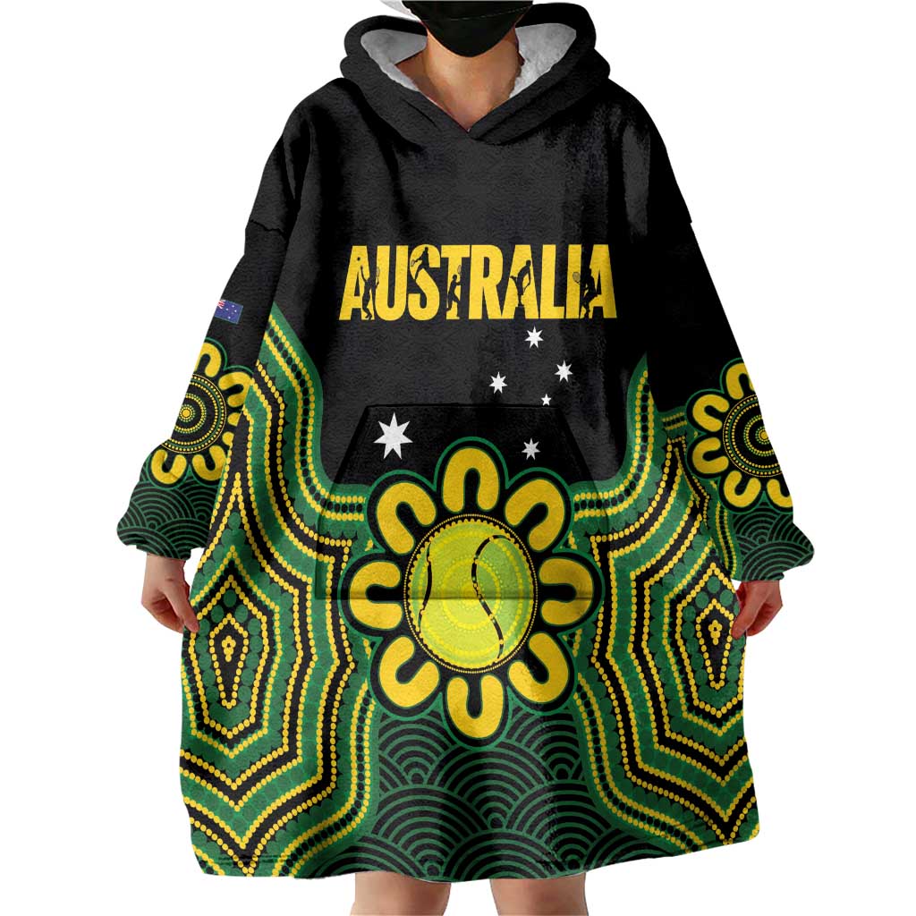 Personalised Australia Tennis Wearable Blanket Hoodie Go Aussie Aboriginal Art - Aussie Hoodie