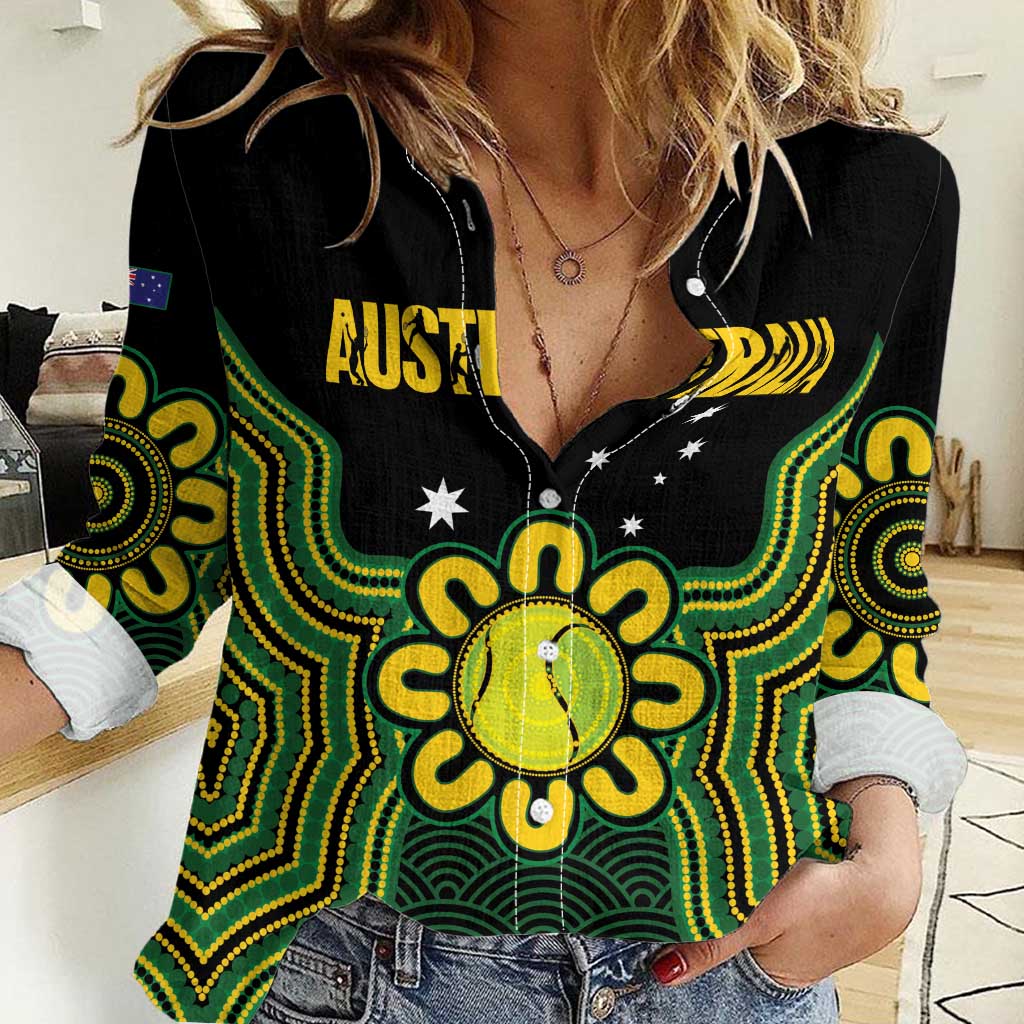 Personalised Australia Tennis Women Casual Shirt Go Aussie Aboriginal Art - Aussie Hoodie