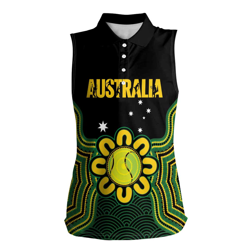 Personalised Australia Tennis Women Sleeveless Polo Shirt Go Aussie Aboriginal Art - Aussie Hoodie