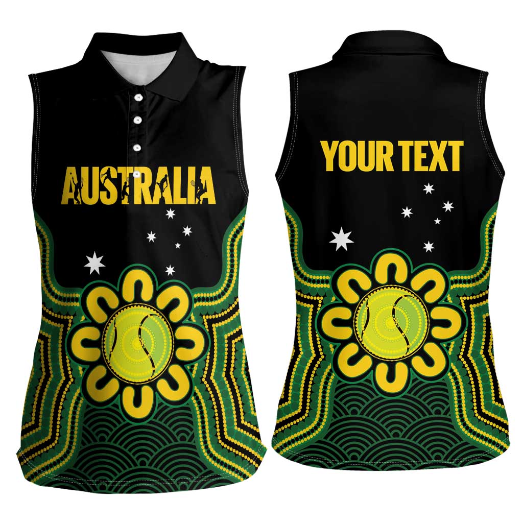 Personalised Australia Tennis Women Sleeveless Polo Shirt Go Aussie Aboriginal Art - Aussie Hoodie
