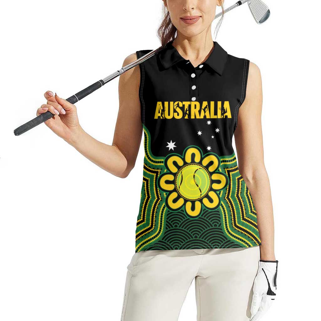 Personalised Australia Tennis Women Sleeveless Polo Shirt Go Aussie Aboriginal Art - Aussie Hoodie