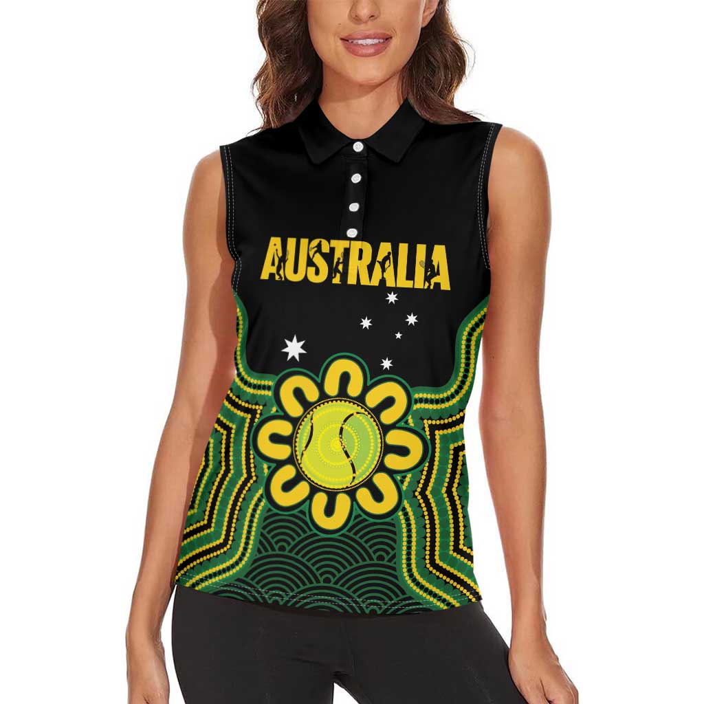 Personalised Australia Tennis Women Sleeveless Polo Shirt Go Aussie Aboriginal Art - Aussie Hoodie