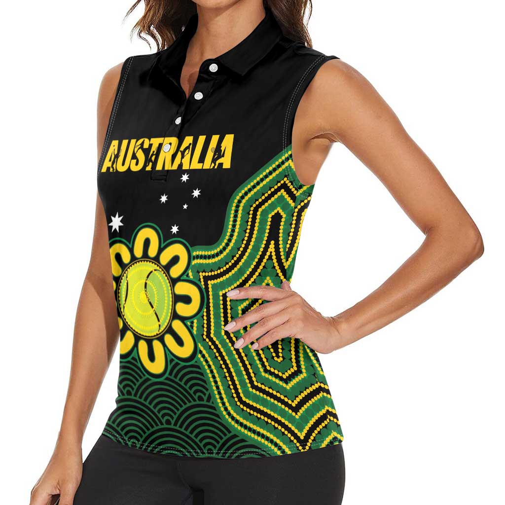 Personalised Australia Tennis Women Sleeveless Polo Shirt Go Aussie Aboriginal Art - Aussie Hoodie
