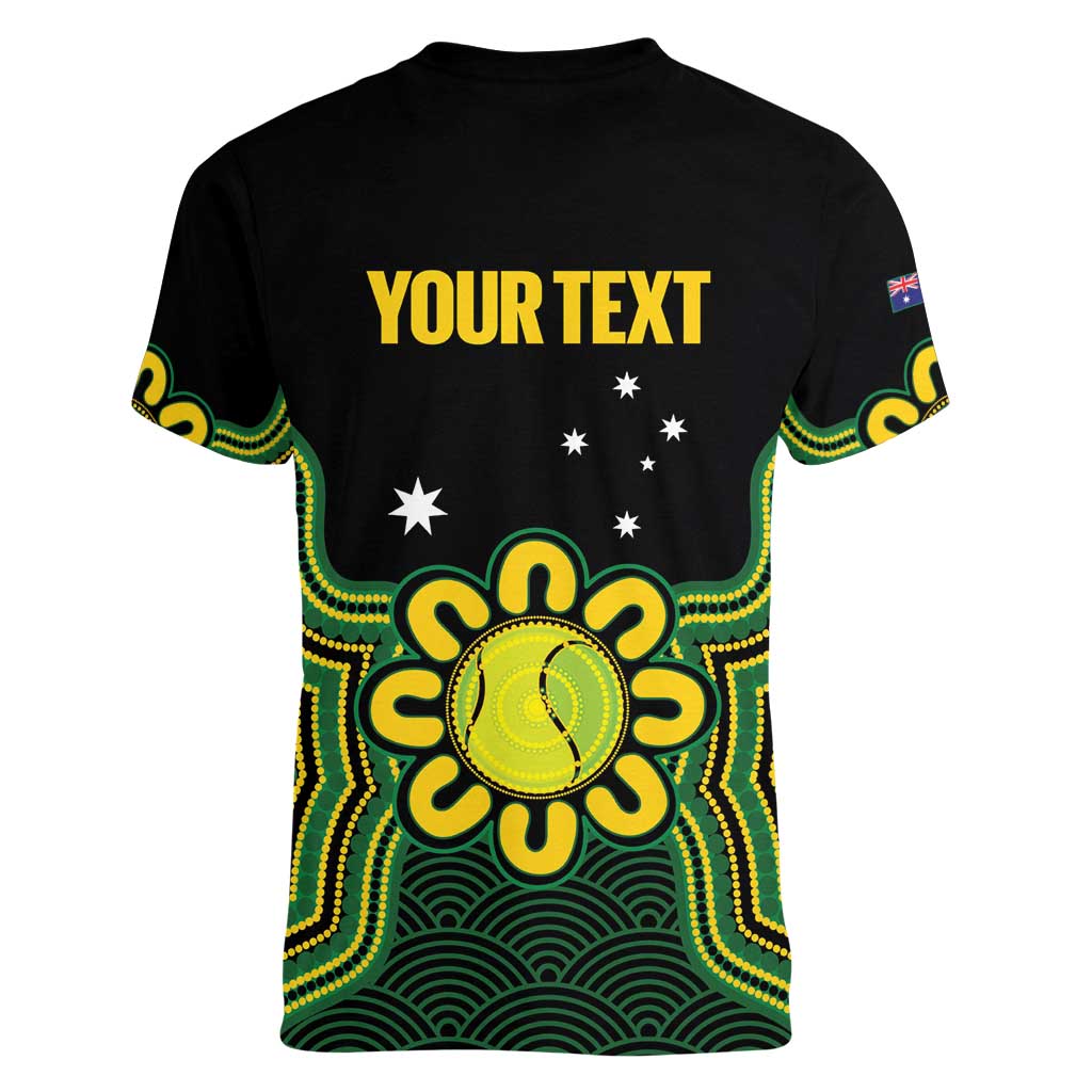Personalised Australia Tennis Women V-Neck T-Shirt Go Aussie Aboriginal Art - Aussie Hoodie