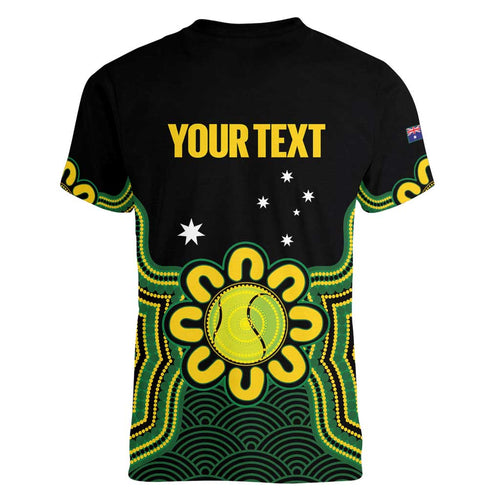 Personalised Australia Tennis Women V-Neck T-Shirt Go Aussie Aboriginal Art - Aussie Hoodie