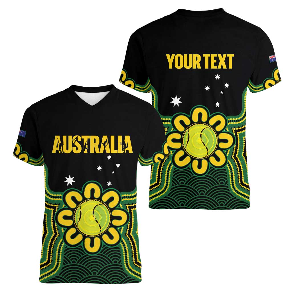 Personalised Australia Tennis Women V-Neck T-Shirt Go Aussie Aboriginal Art - Aussie Hoodie
