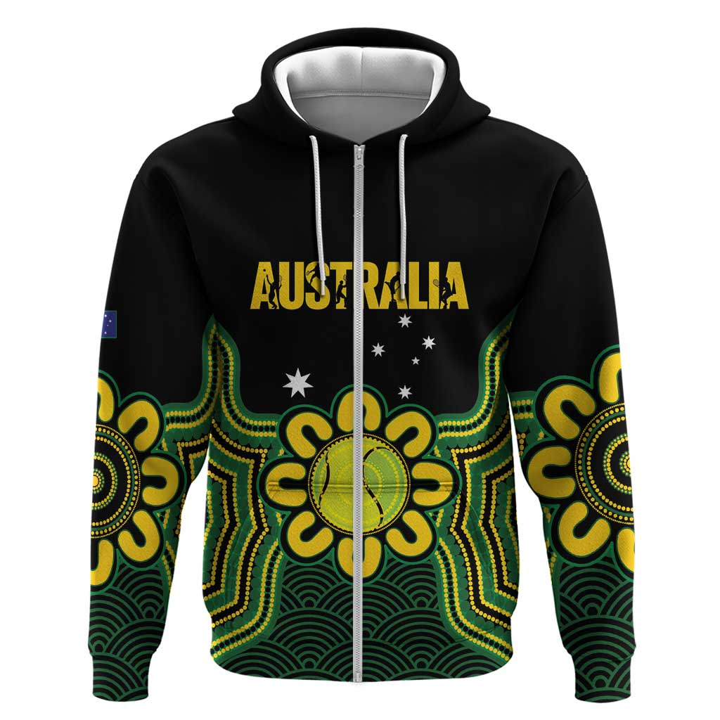 Personalised Australia Tennis Zip Hoodie Go Aussie Aboriginal Art - Aussie Hoodie