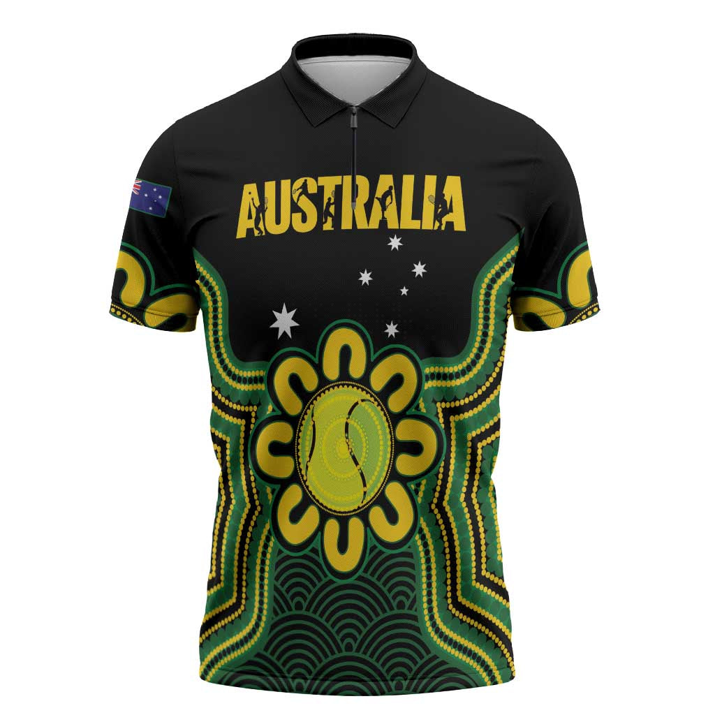 Personalised Australia Tennis Zipper Polo Shirt Go Aussie Aboriginal Art - Aussie Hoodie