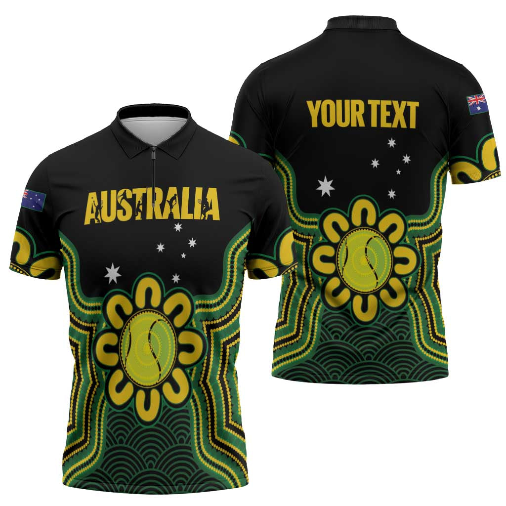 Personalised Australia Tennis Zipper Polo Shirt Go Aussie Aboriginal Art - Aussie Hoodie