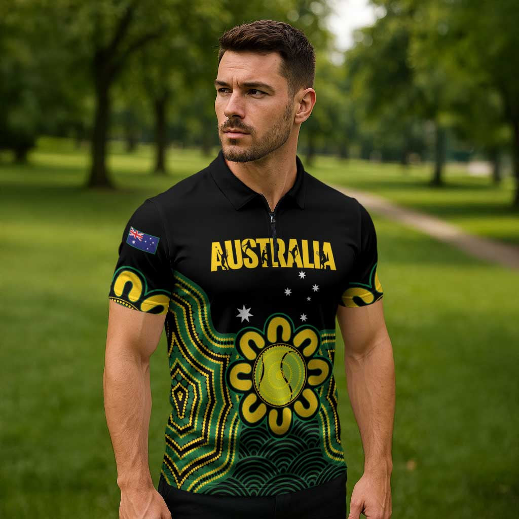 Personalised Australia Tennis Zipper Polo Shirt Go Aussie Aboriginal Art - Aussie Hoodie