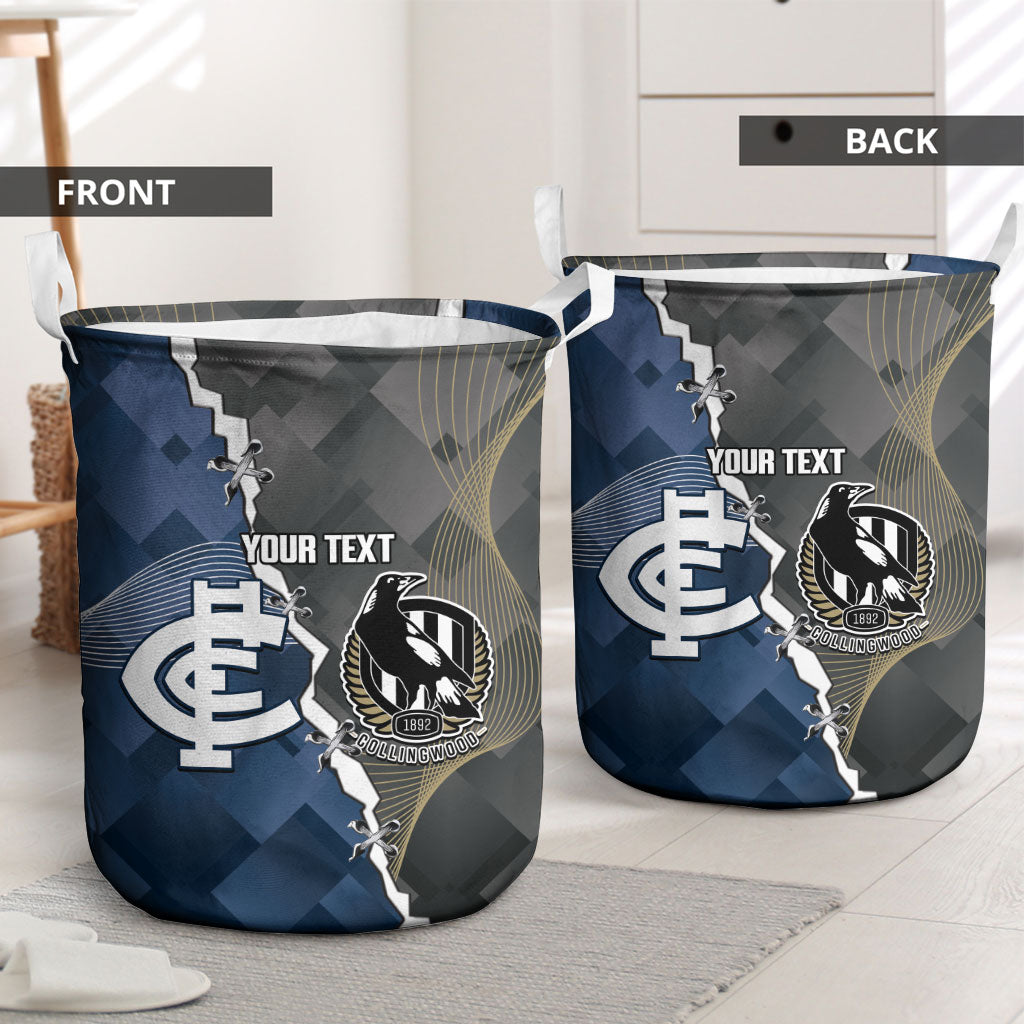 Carlton Collingwood Football Personalised Laundry Basket Blues Magpies Together Dynamic Style