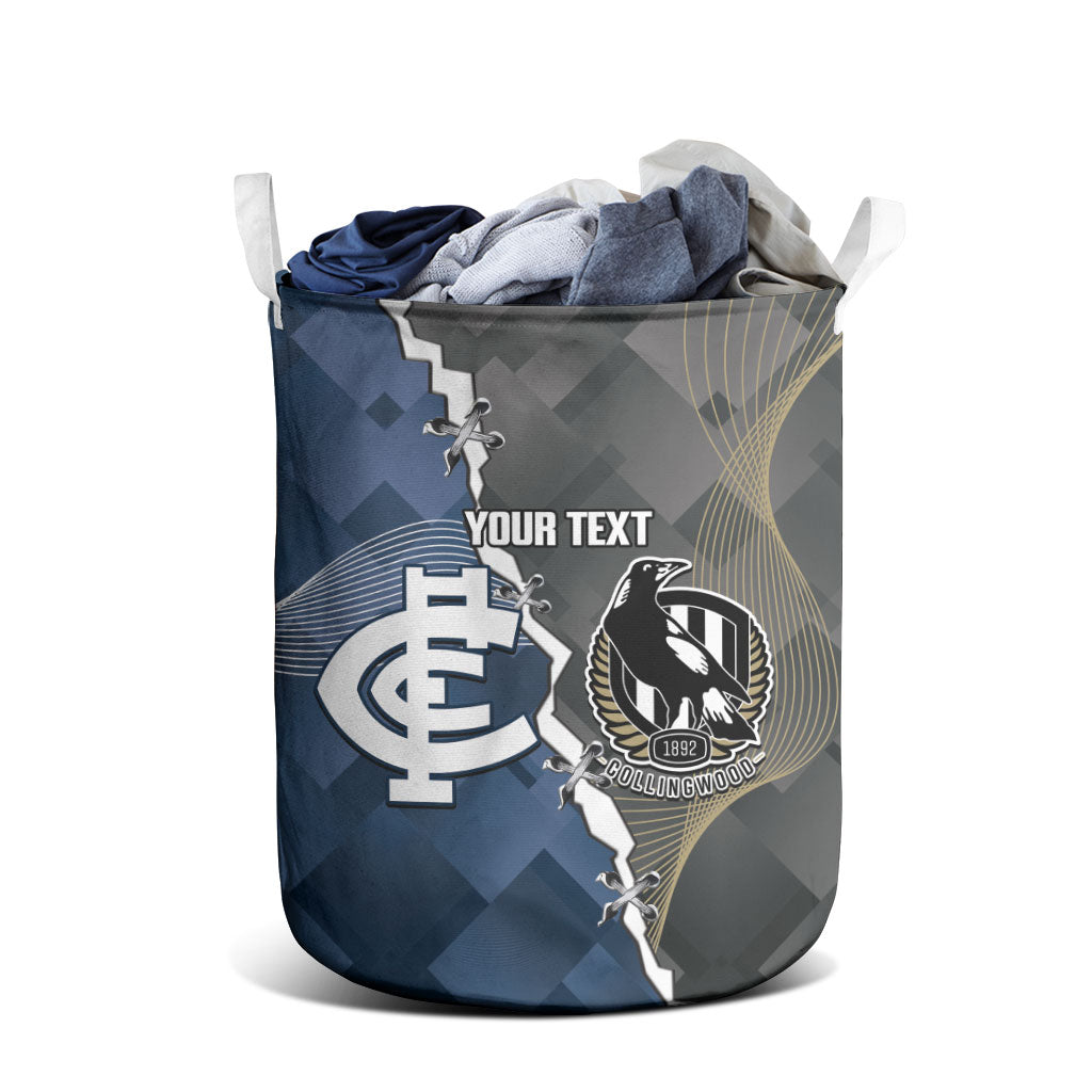 Carlton Collingwood Football Personalised Laundry Basket Blues Magpies Together Dynamic Style