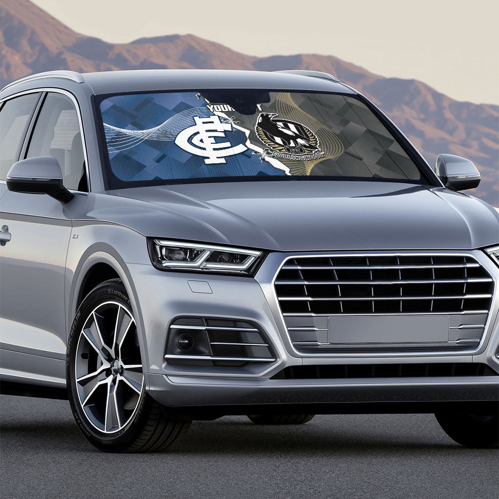 Carlton Collingwood Football Personalised Auto Sun Shade Blues Magpies Together Dynamic Style