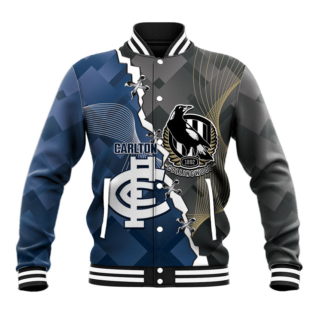 Carlton Collingwood Football Personalised Baseball Jacket Blues Magpies Together Dynamic Style