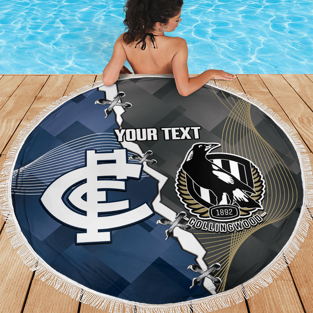Carlton Collingwood Football Personalised Beach Blanket Blues Magpies Together Dynamic Style