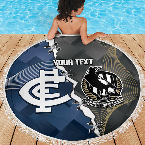 Carlton Collingwood Football Personalised Beach Blanket Blues Magpies Together Dynamic Style