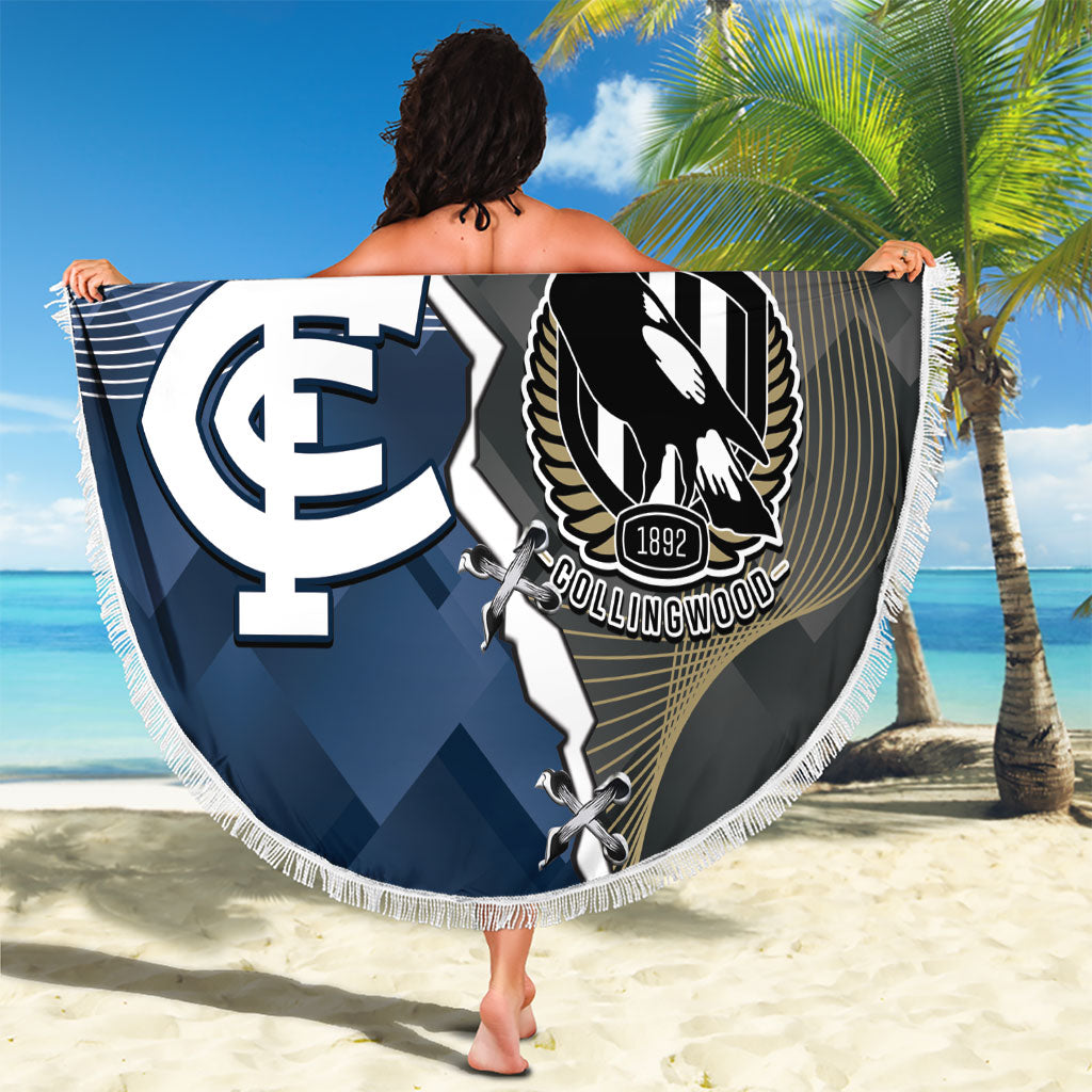Carlton Collingwood Football Personalised Beach Blanket Blues Magpies Together Dynamic Style