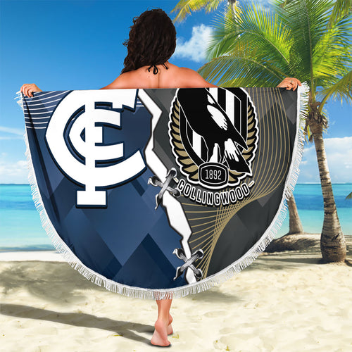 Carlton Collingwood Football Personalised Beach Blanket Blues Magpies Together Dynamic Style