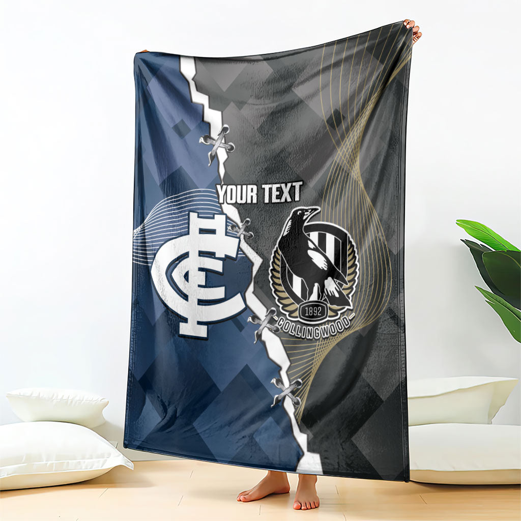 Carlton Collingwood Football Personalised Blanket Blues Magpies Together Dynamic Style