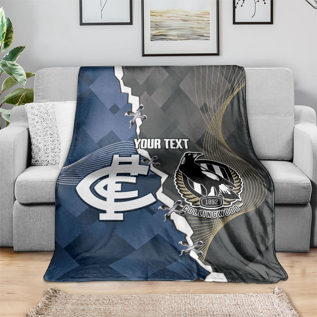 Carlton Collingwood Football Personalised Blanket Blues Magpies Together Dynamic Style