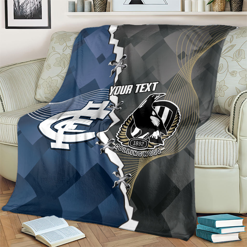 Carlton Collingwood Football Personalised Blanket Blues Magpies Together Dynamic Style