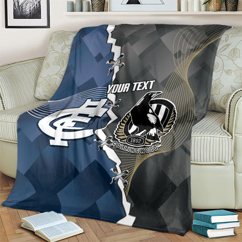 Carlton Collingwood Football Personalised Blanket Blues Magpies Together Dynamic Style