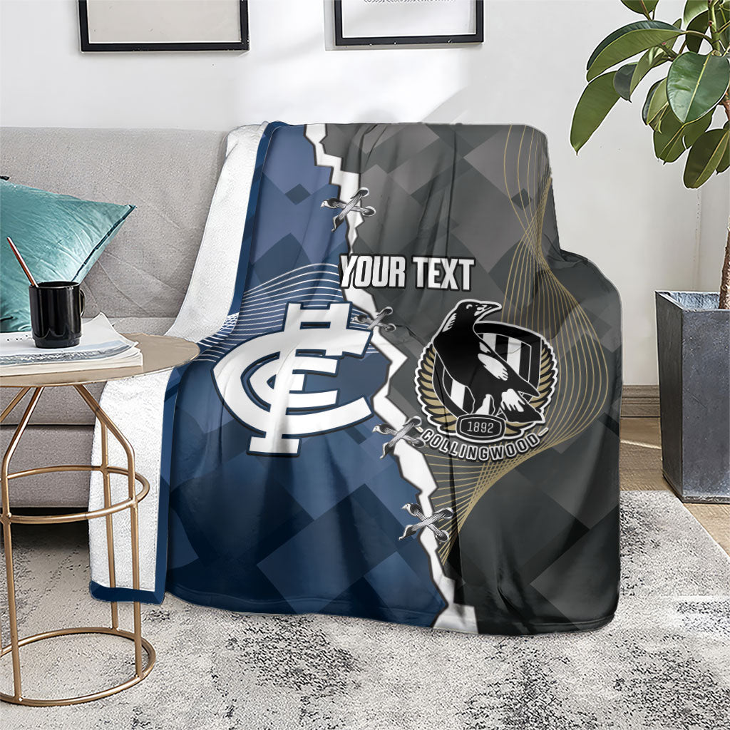 Carlton Collingwood Football Personalised Blanket Blues Magpies Together Dynamic Style