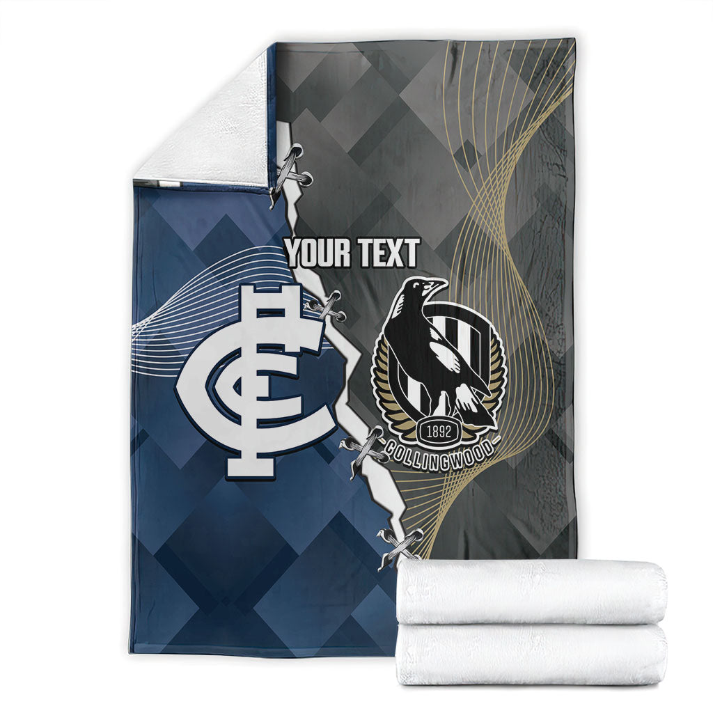 Carlton Collingwood Football Personalised Blanket Blues Magpies Together Dynamic Style