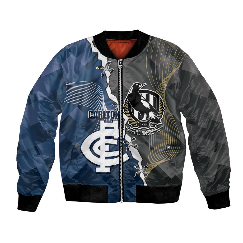 Carlton Collingwood Football Personalised Bomber Jacket Blues Magpies Together Dynamic Style
